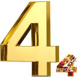 Mifoci 13.7" Cardboard Number for Charcuterie Photo Booth Props Birthday Party Anniversary Fillable Paper Mache Chocolate Candy Cupcake Gifts(Gold,Number 4)