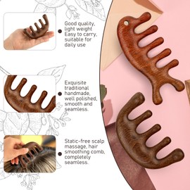 Pack of 2 Wooden Massage Combs Gua Sha Massage Comb Multifunctional Sandalwood Scalp Massage Comb Wide Tooth Wooden Comb Head Meridian Massage Tool