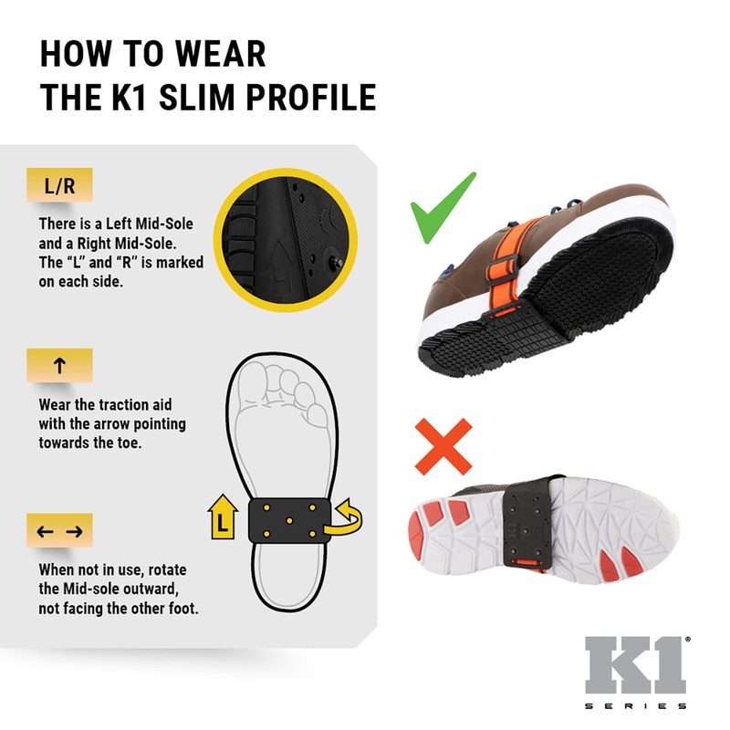 K1 Mid-Sole Ice Cleats - Rotatable Traction Aids For Flat