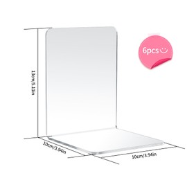 6 Pieces Bookends, Book Stand, Bookends, Acrylic Book Holder Shelf, Book Holder, Bookends, Book Holder, Transparent, Book Stopper, Non-Slip for Children, School, Office, Home, Library