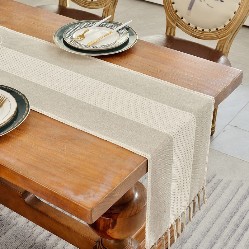 Wracra Cotton Linen Light Coffee Table Runner 90cm Long with