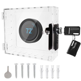 Universal Thermostat Lock Box with Combination and Key Lock, Clear Thermostat Cover Guard On Wall, AC Control Lock Box Cover Air Conditioner Lockbox Fits Thermostats 5" H x 4.8" W or Smaller