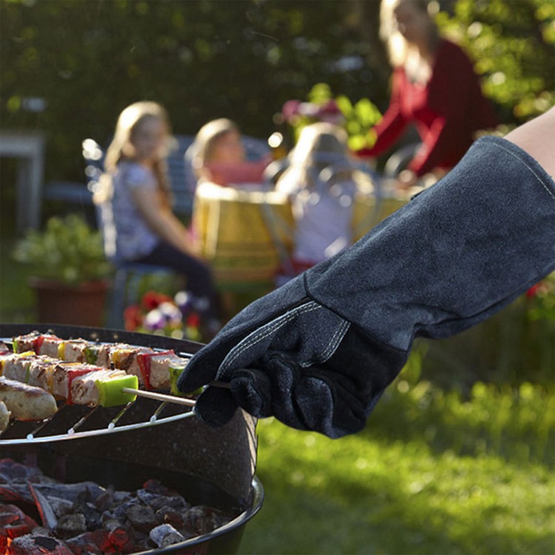 1 Pair Forge Welding Gloves High Temperature Resistant Cowhide BBQ