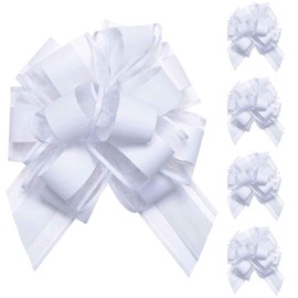 Tim&Lin 5 PCS Pull Bows 7 inches Large Gift Bows White Gift Wrap Bows Party Gift Ribbon Bows for Gift Baskets Wrapping Boxes or Flower Decorations