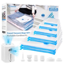 Saker Vacuum Storage Bags with Electric Air Pump, 2-in-1 Pumping and Inflation, Storage Bags Vacuum Sealed, 15 Pack (3 Jumbo, 3 Large, 3 Medium, 3 Small, 3 Roll Up Bags) for Clothes, Bedding, Travel