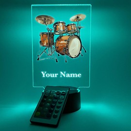 MIRROR MANIA Drum Set Drummer Drums LED Light Up Display Percussion Music Fans, Graduates Band Members Musician Music Theme Room LED Night Light Up 16 Color Options Table Lamp Gift Made in USA