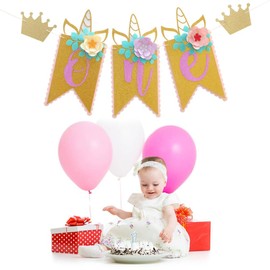 Abaodam High Chair Banner for 1st Birthday Party Decoration Supplies - First Birthday Banner Boy Girl Decorations Flower Art Party Swallow Tail Bunting Flag for Baby Kids