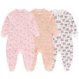 MAMIMAKA Baby Girls One-Piece Footies Jumsuit Zip Cotton Newborn Clothes Outfits, 6-9 Months