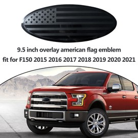 Yukauto 9.5 Inch Front Grille American Flag Overlay Emblem Compatible with Ford, Black Rear Tailgate Flag Emblem Badge Compatible with F150 2015-2021
