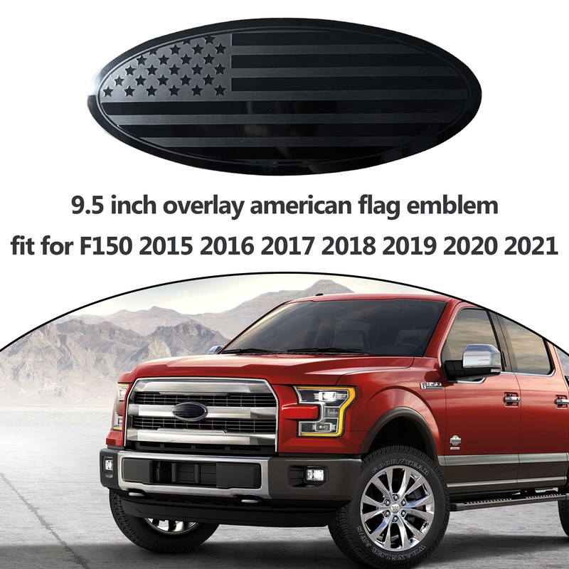 Yukauto 9.5 Inch Front Grille American Flag Overlay Emblem Compatible
