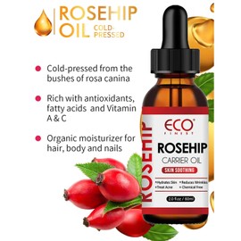 AKBAN Pure Rosehip Oil with Glass Dropper, 100% Natural Cold Pressed Rosehip Seed Oil for Skin, Hair & Nails, 2 fl oz