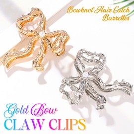 BARTOSI Gold Bow Claw Clips Metal Hair Claw Clips Large Bowknot Hair Claw Barrettes Fashion Styling Hair Accessories for Women and Girls (Pack of 2)