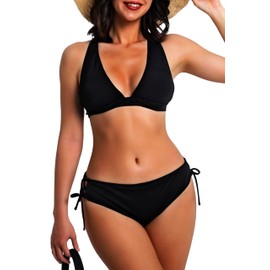 Babeeni - Conjunto de bikini de 2 piezas para mujer con tirantes cruzados en la espalda, Negro -, L