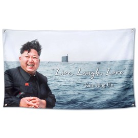 WHGJ Kim Jong Un Live Love Laugh Flag 3x5 ft Wall Tapestry, Heavy Duty 200D Durable Polyester, Cool Funny Poster Flags for Room College Dorm Guys, Fade Resistant Banner Decor