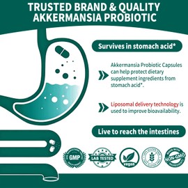 Akkermansia Probiotic with Vitamin B2 & D and Chicory Inulin & Green Tea Akkermansia Muciniphila 100 Million AFU for Men & Women Made in USA, Gluten Free, Non-GMO, 120 Capsules