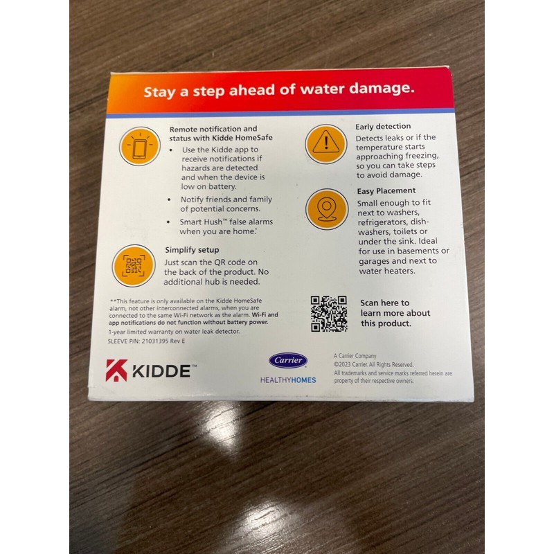 Honeywell KIDDE 60WLDR-W WATER LEAK+FREEZE DETECTOR SMART WI-FI ALARM FEATURING