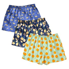 CINVIK Mens Fun Woven Boxers 100% Cotton Underwear For Men Soft Sleeping Pajama Colorful Lemon Printed Boxer Shorts 3 Pack XL