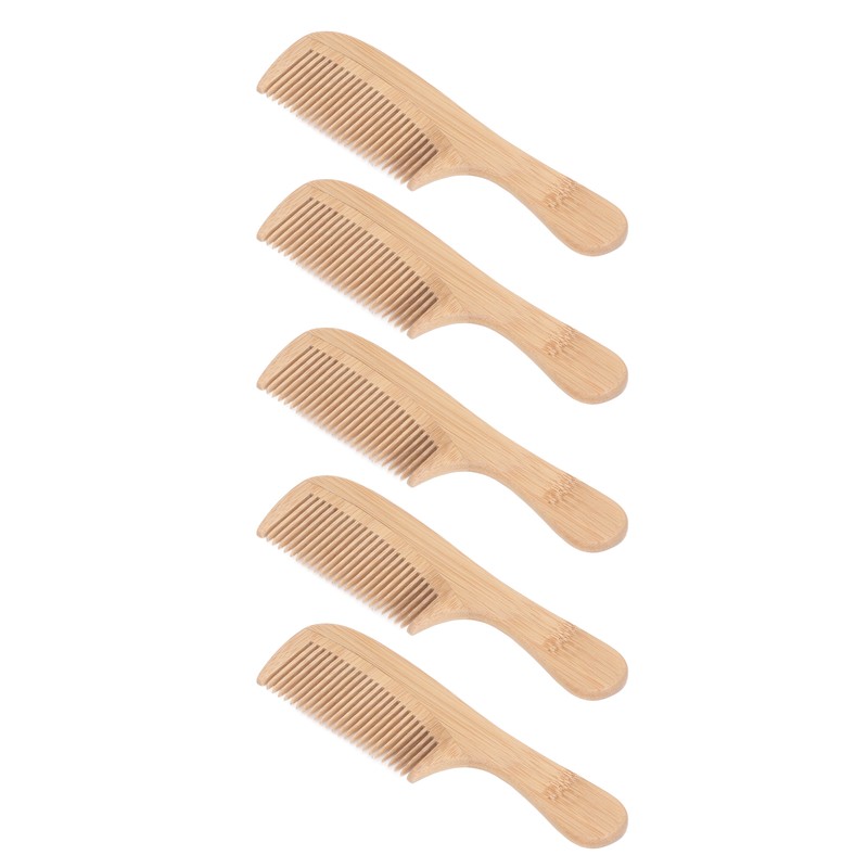 5pcs Bamboo Hair Comb Anti Statics Round Teeth Fragrance Wide