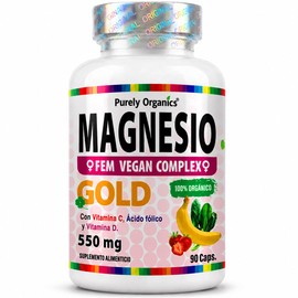 Magnesio Complex Fem| Citrato de Magnesio con Ácido Fólico, Vitamina C y vitamina D | Bienestar Diario | Purely Organics | 90 Cápsulas