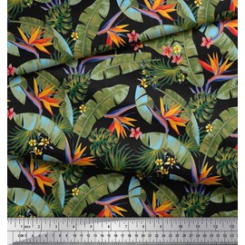 Soimoi Cotton Poplin Fabric Tropical Leaves,Plumeria & Heliconia Floral Printed Fabric 1 metre 56 Inch Wide