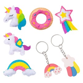 1 Rainbow Horse Sewing Set, 2 Pieces Rainbow Horse Keychains, DIY Craft Sewing Accessories, Kids Felt Sewing Accessories, Fun Set