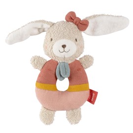 Fehn FehnNATUR Baby Ring Grasping Toy Rabbit - Cuddly Toy with Organic Cotton - Baby Toy with Rattle & Toy for Playful Learning - Gripping Toy for Babies and Toddlers from 0+ Months