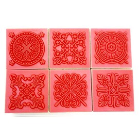 Becho 6 Pcs Different Pattern Lace Stamp with Wooden Handle Rubber Stamp Set for Arts,Crafts,Card Making,etc(Lace Pattern)