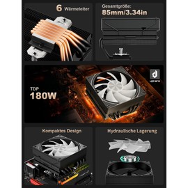 upHere gaming H85KC6 45 mm Height Low Profile ARGB CPU Cooler, 6 Heatpipes CPU Cooler, Space-Saving Mini ITX AM4 Profile Design, 180 W TDP CPU Cooler, 120 mm RGB Fan, for AMD AM4 AM5/Intel 1700, PC