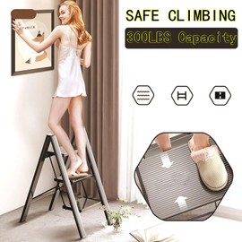 Runruii Step Ladder 5 Step Folding Portable Step Ladder with Anti-Slip Wide Pedal Aluminum Stepladder Lightweight Step Stool for Office Household Library 300lbs - Black