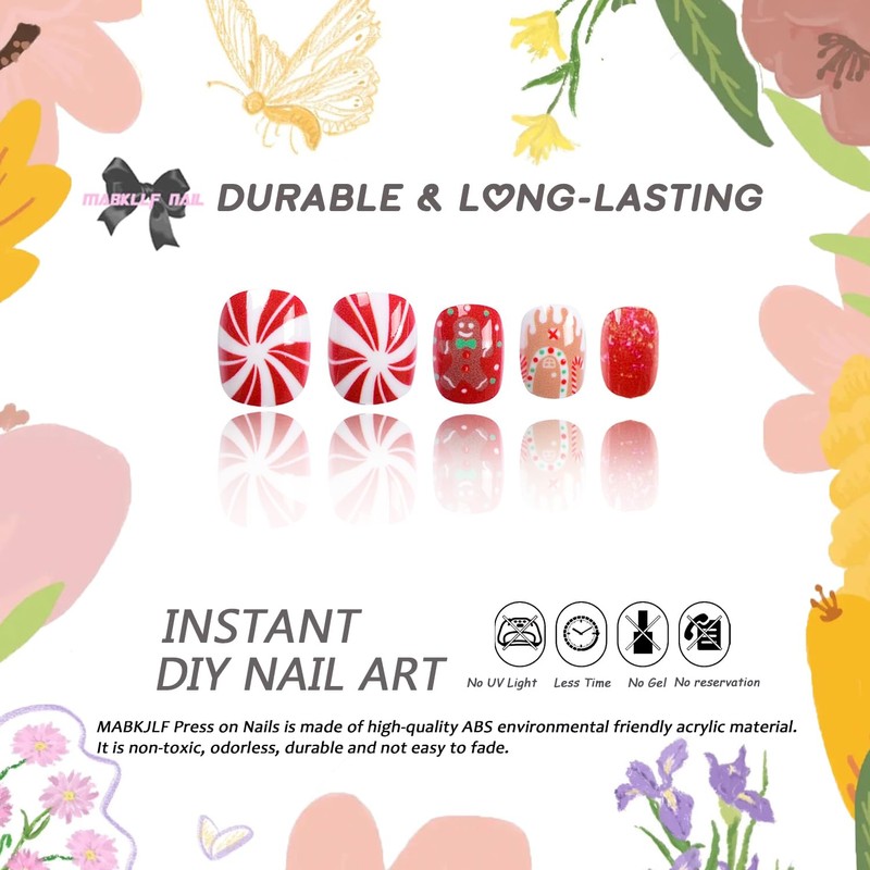 Christmas Press on Nails Short Oval MABKJLF Winter Fake Nails