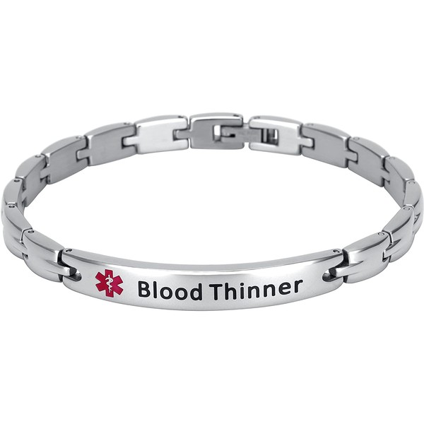 Elegant Surgical Grade Steel Medical Alert ID Bracelet for Men and Women (Women's, Blood Thinner)