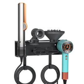 Affogato Hair Dryer Holder Wall Mount Compatible with Dyson Supersonic HD16 Airwrap Straightener, 2 in 1 Airstrait Organizer Stand, Metal Blow Dryer Attachments Storage Rack for Bathroom and Salon
