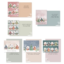 Snowy Village Holiday Card Assortment / 24 Winter Wonderland Christmas Notecards With White Envelopes / 4 5/8" x 6 1/4" Festive Greeting Cards / 6 Holiday Designs/Made In Canada