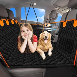kevetheg Back Seat Extender for Dogs-Large Space,Waterproof Dog Car Seat Cover with Hard Bottom,Salustar Dog Hammock for Car Pet Backseat Protector with Mesh Window for Car, SUV，Truck