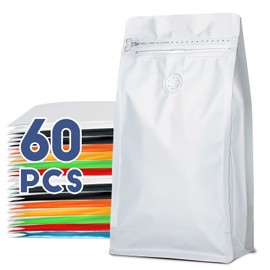 16oz 1 lb 60pcs Coffee Bags with Valve,Coffee Packing Bags Vented Coffee Bean Bags Barrier Bags Store Bags for Coffee Packaging， Coffee Storage Pouches Coffee Bag Zipper with Seal（White）