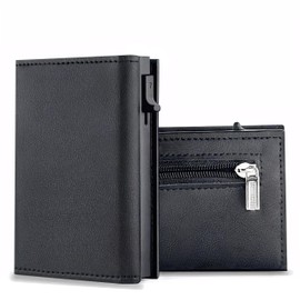Baiyanor Card Holder Men's Wallet & RFID Protection, Slim Wallet with Coin Compartment, Men's Wallet Small, 10 Compartments for Credit Card, Leather Wallet - Black