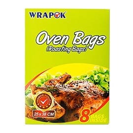 WRAPOK Oven Cooking Turkey Bags Small Size Ribs Baking Roasting Bags No Mess For Chicken Meat Ham Poultry Fish Seafood Vegetable - 8 Bags (10 x 15 Inch)