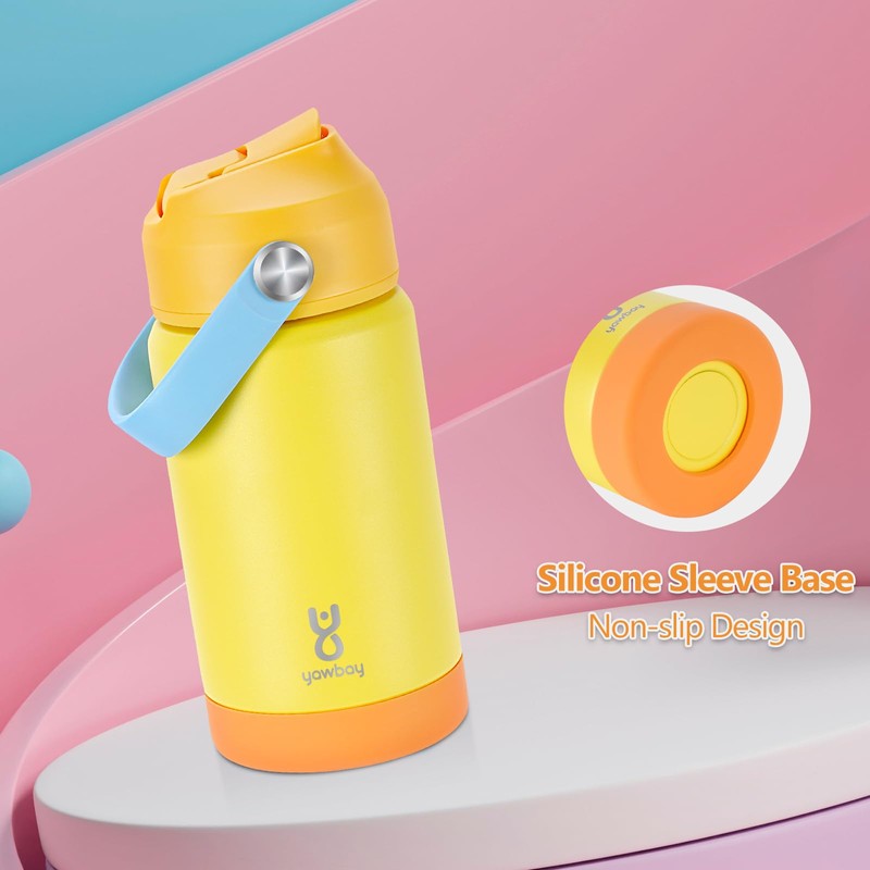 Kids Insulated Water Bottle with Straw Lid & Silicone Handle,12oz