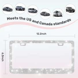 QUANQIUFEI 1 Pack Bling License Plate Frames, Sparkly Rhinestone Diamond Car License Plate Cover for Women, Stainless Steel Car Accessories with Glitter Crystal Caps (1 Pack White)
