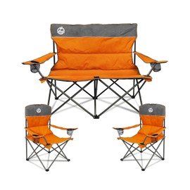 Northroad Outdoor Camping Chair Set of 3,Folding Padded Camp Chair w/1 Sofa,2 Single Chairs,Collapsible Conversation Set for Family Patio, Beach(Orange)