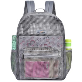 USPECLARE Heavy Duty Semi-Transparent Mesh Backpack，See Through College Student Backpack (Grey)