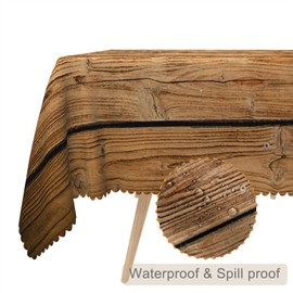 TTQYFNM 60x120inches Brown Wood Grain Rectangle Tablecloths Rustic Farmhouse Style Wooden Board Table Cloth Stain Resistant Wrinkle Free Table Cover for Dining Room Kitchen Western Themed Party Decor