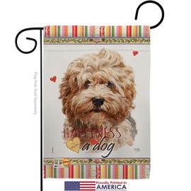 Breeze Decor Dog Shaggy Havanese Happiness Garden Flag Set with Stand Animals Puppy Spoiled Paw Canine Fur Pet Nature Farm Animal Creature Small Gift Yard House Banner Made in USA 13 X 18.5
