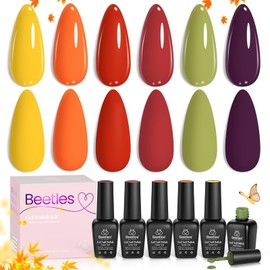 Beetles Fall Gel Nail Polish Set – 6 Colors Red Purple Orange Yellow Green Gel Polish Kit, Soak Off UV LED Gel Nail Polish for Fall Manicure Nail Art Gift for Women