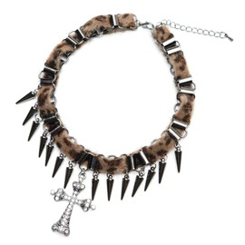 NAMEOF Leopard Y2K Grunge Gothic Choker Women's Studded Cross Necklace Punk Gal Accessories