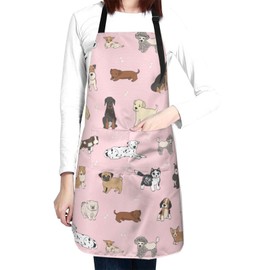 Perinsto Cute Dogs Animals Waterproof Apron with 2 Pockets Cartoon Pets Kitchen Chef Aprons Bibs for Cooking Baking Painting Gardening Grooming (Pink)