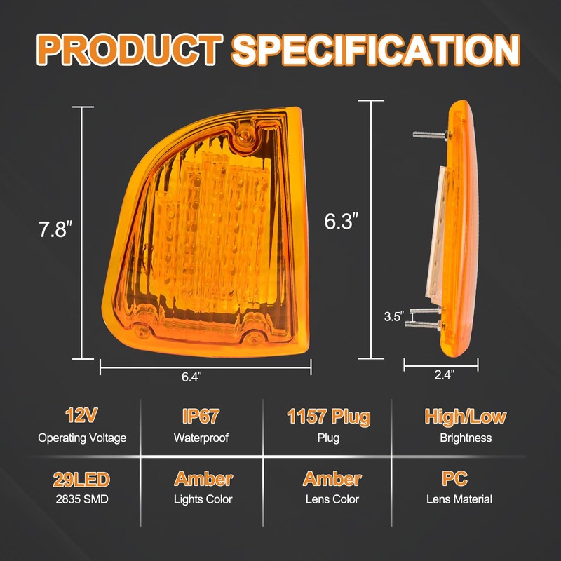 Wodvyss 29 Amber LED Front P/T/C Light Assembly Replacement for