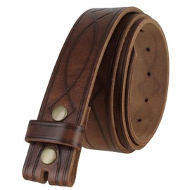 One Piece Genuine Full Grain Leather Hand Tooled Engraved Belt Strap 1-1/2" Wide (Brown, 40)