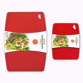 Liflicon Thick Cutting Boards for Kitchen Silicone Chopping Board Set of 2 Large14.6''x10.43'', Mini 9.1”x7.1” Non-slip Deep Drip Juice Groove Easy Grip Handle,Dishwasher Safe-Red