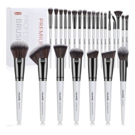 Set 25 Brochas De Maquillaje Profesionales Alta Calidad Color Blanco/Negro